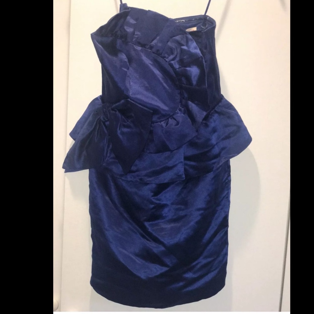 Rebecca Taylor Blue Strapless Cocktail Dress with Bow Detail on Side